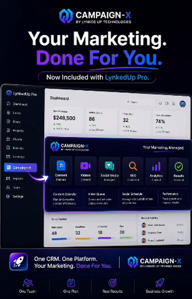 CampaignX announcement: Your Marketing, Done For You, now included with LynkedUp Pro