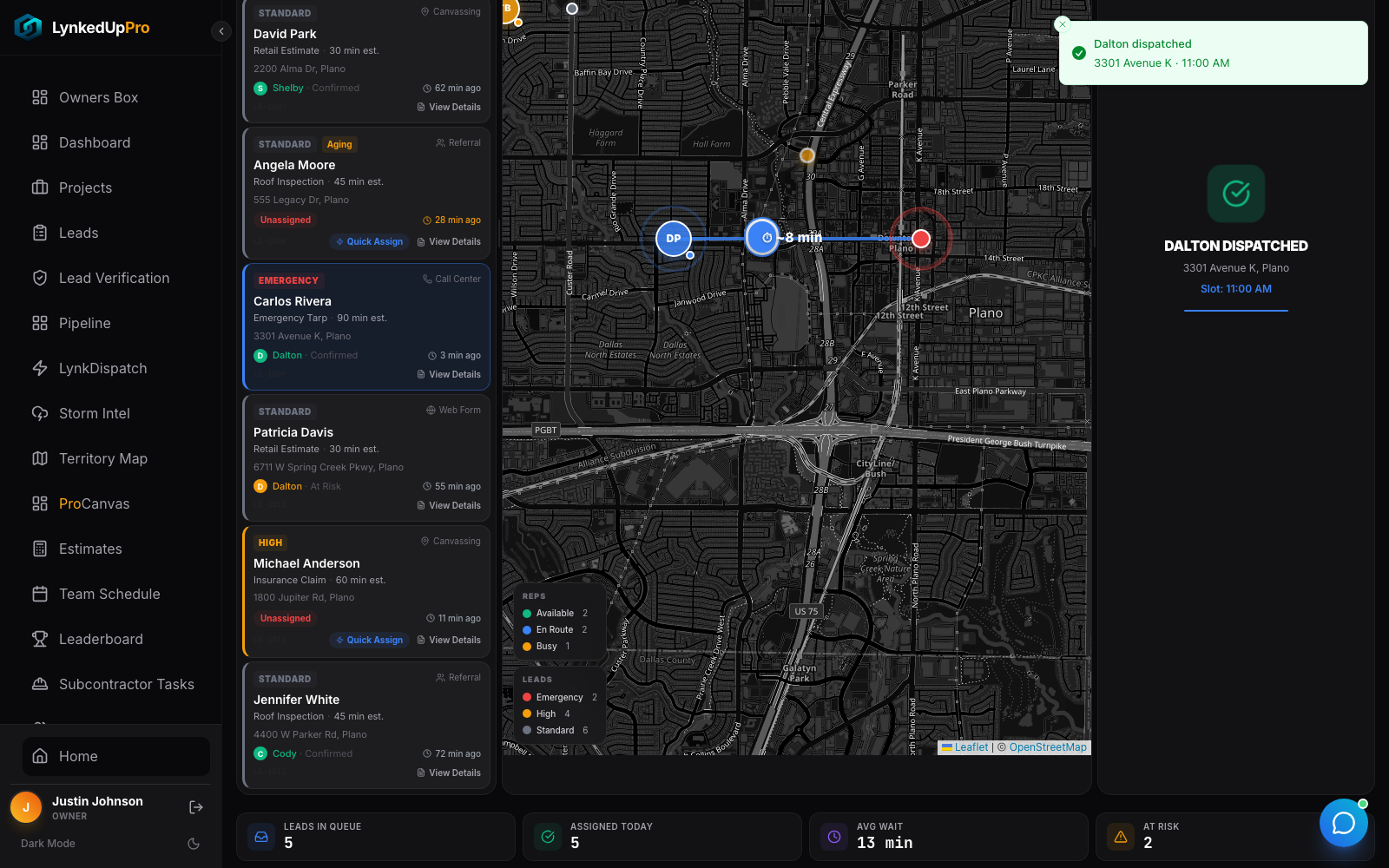 Dispatch confirmation with live route