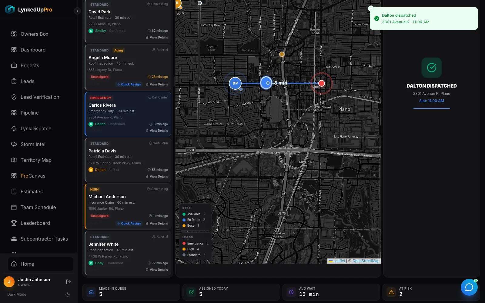 Dispatch confirmation with live route