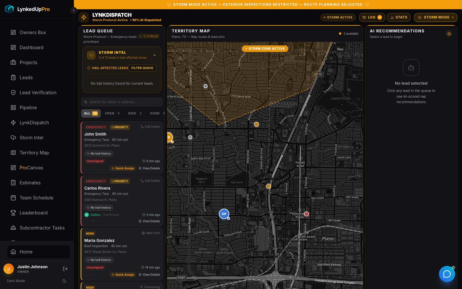Storm Mode active, amber emergency protocol