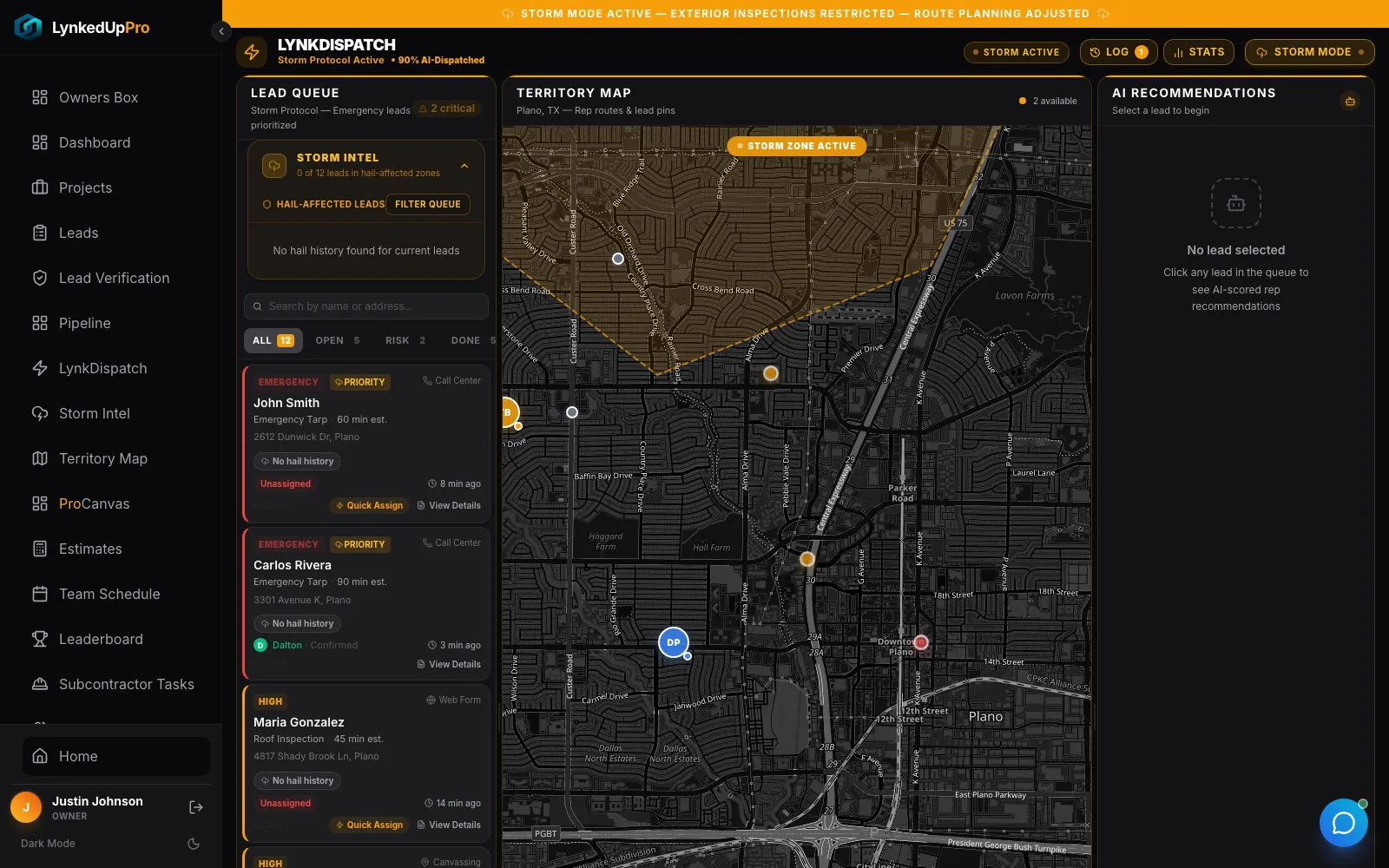 Storm Mode active, amber emergency protocol
