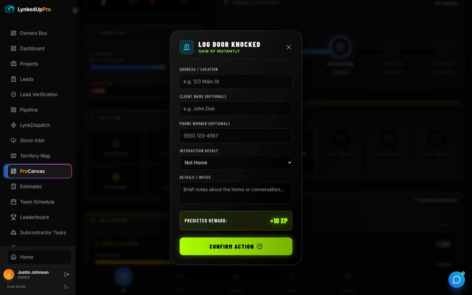 Log action XP reward
