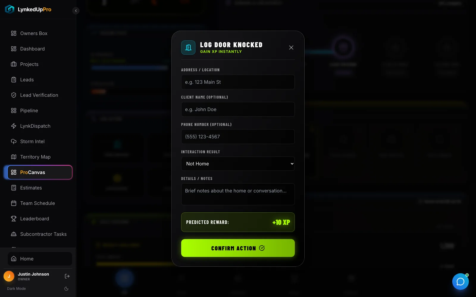 Log action XP reward