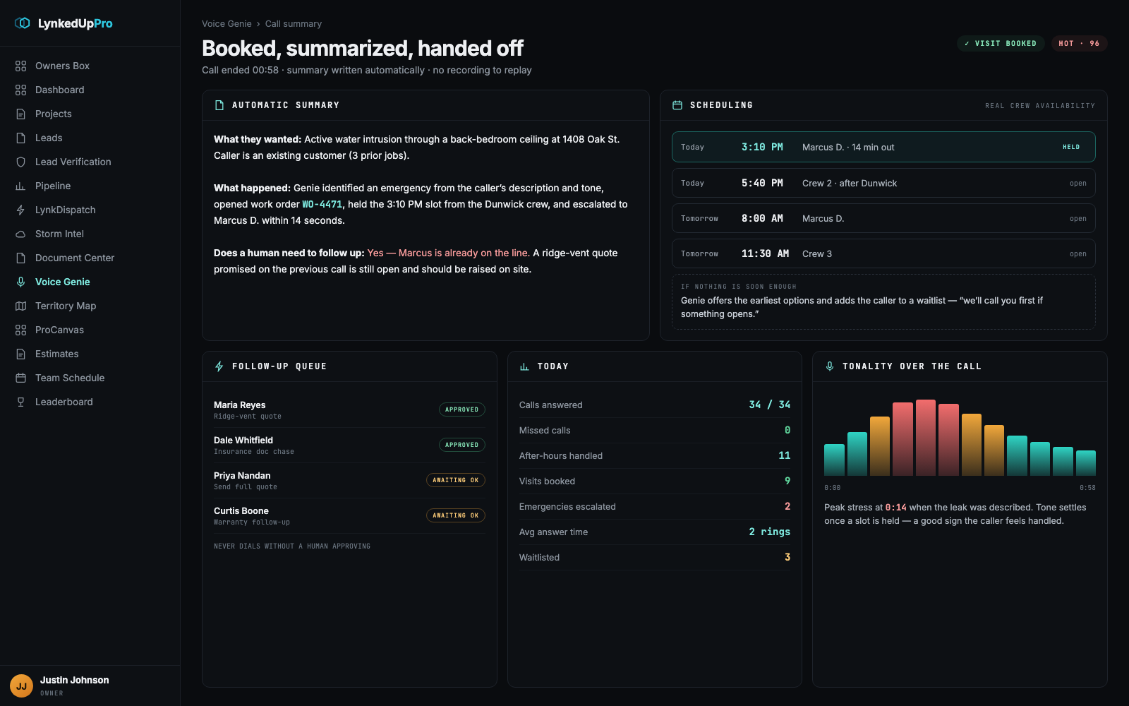 Call summary with scheduling and follow-up queue