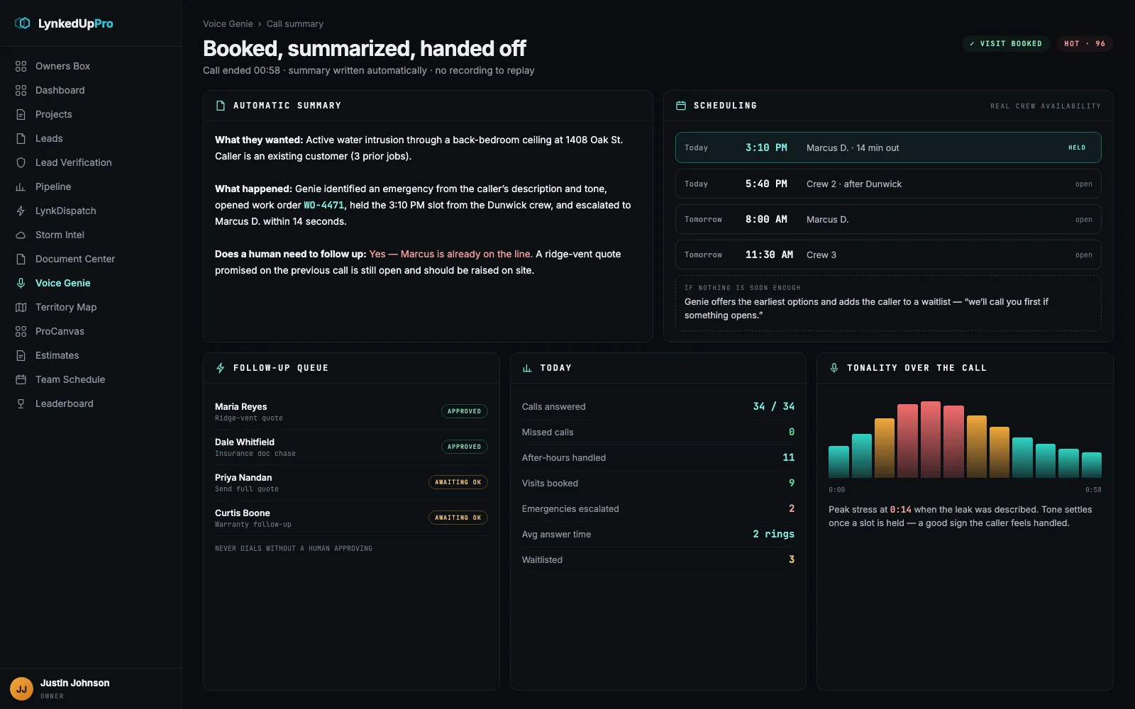 Call summary with scheduling and follow-up queue