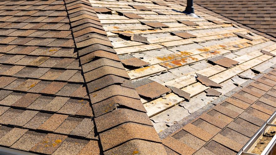 Damaged roof membrane surface