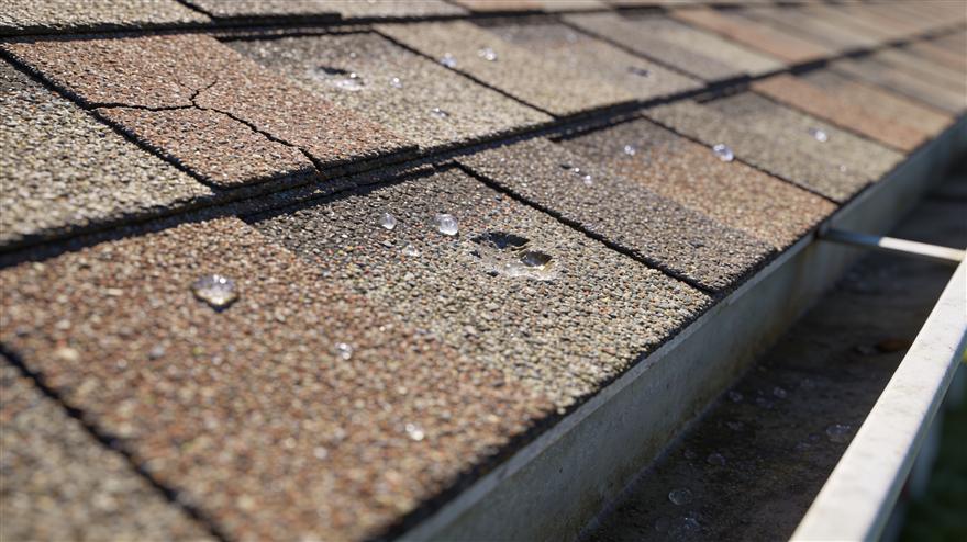 Close up of hail damaged shingles
